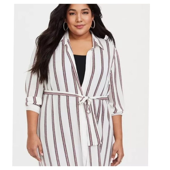 Torrid Black Red Stripe Georgette Trench Kimono Size 4 - Picture 2 of 6